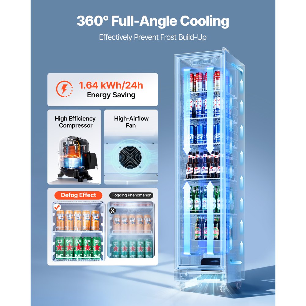 Vevor Merchandiser Refrigerator 8.3 Cu. Ft. Glass Door Beverage Cooler New