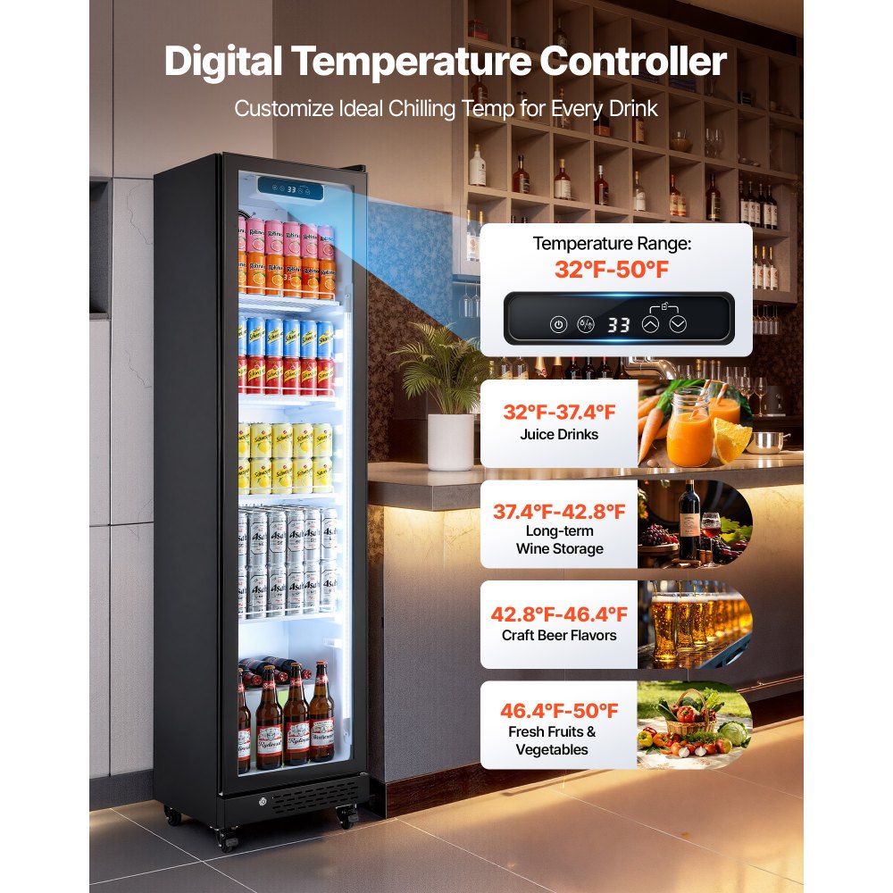 Vevor Merchandiser Refrigerator 8.3 Cu. Ft. Glass Door Beverage Cooler New