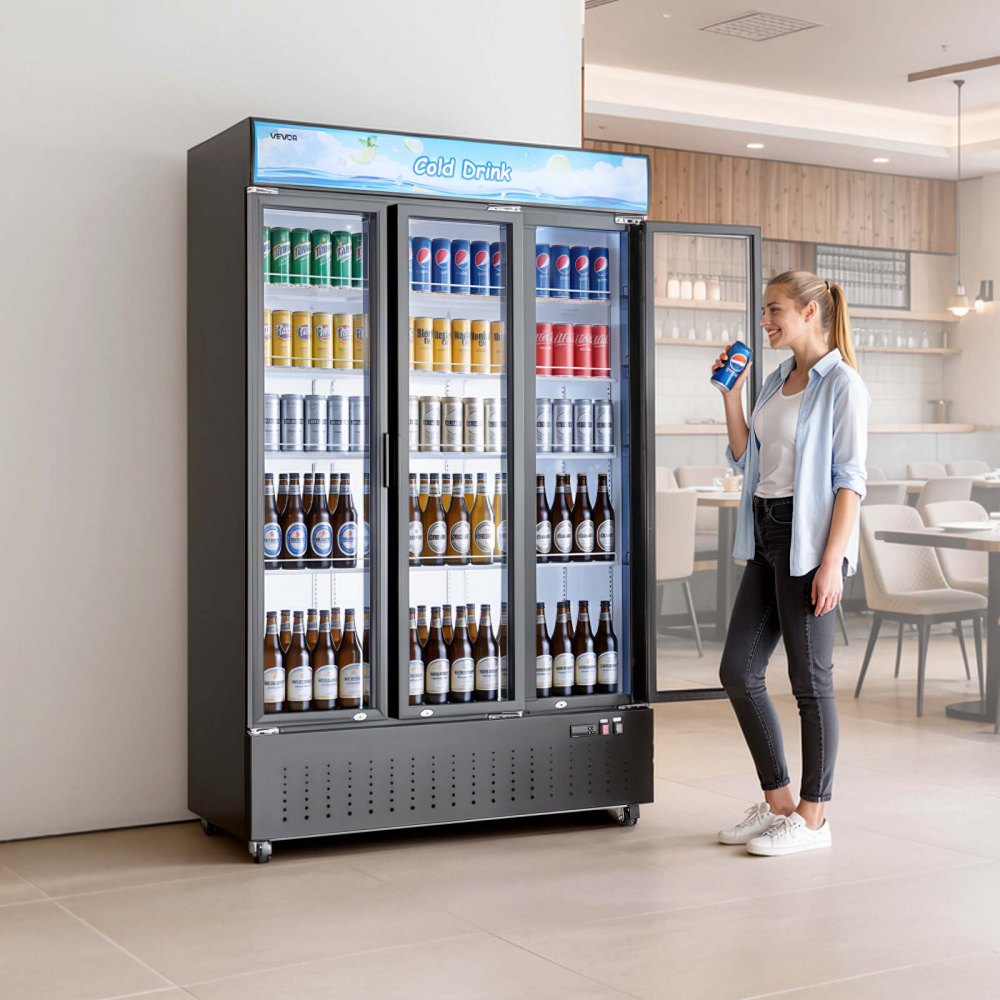 Vevor Merchandiser Refrigerator 26.8 Cu. Ft. 3-Door Upright Beverage Cooler Display Refrigerator New