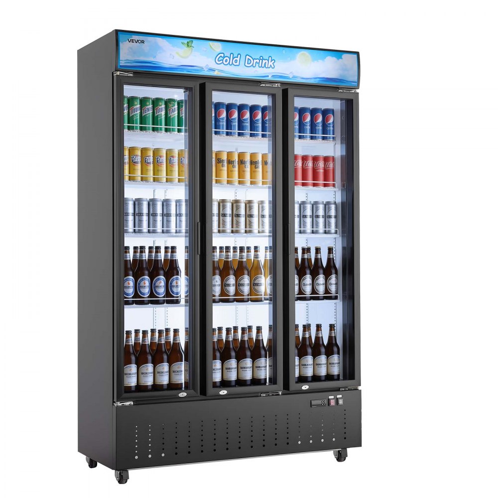 Vevor Merchandiser Refrigerator 26.8 Cu. Ft. 3-Door Upright Beverage Cooler Display Refrigerator New