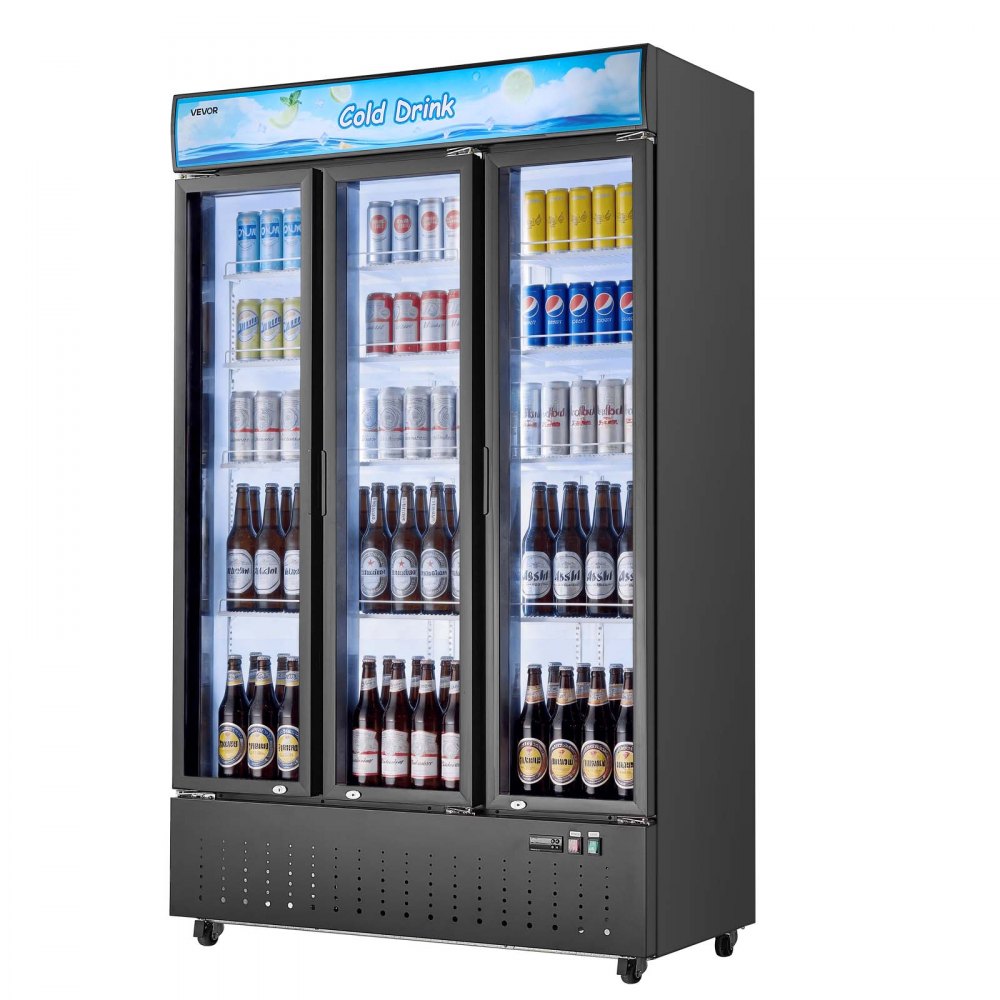 Vevor Merchandiser Refrigerator 26.8 Cu. Ft. 3-Door Upright Beverage Cooler Display Refrigerator New