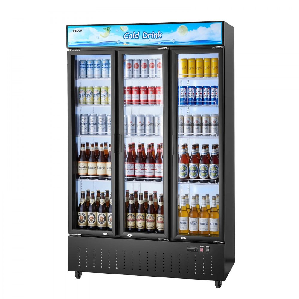 Vevor Merchandiser Refrigerator 26.8 Cu. Ft. 3-Door Upright Beverage Cooler Display Refrigerator New