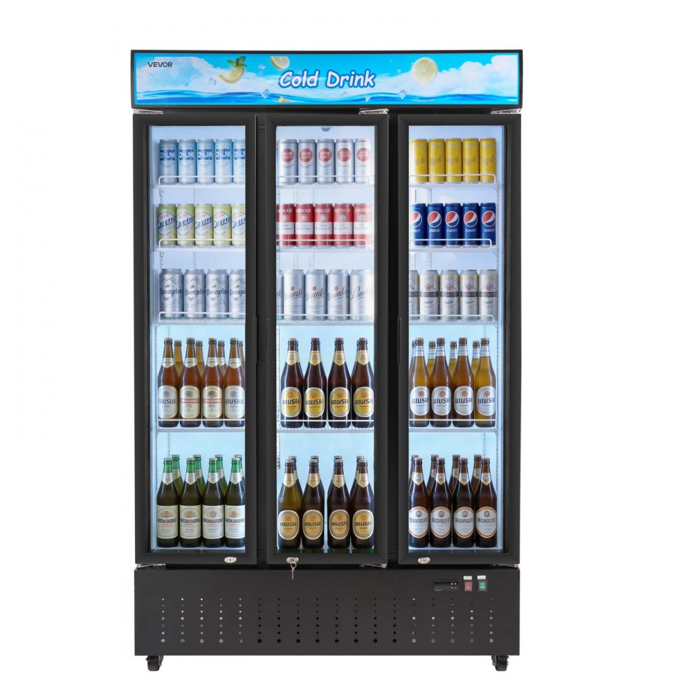 Vevor Merchandiser Refrigerator 26.8 Cu. Ft. 3-Door Upright Beverage Cooler Display Refrigerator New