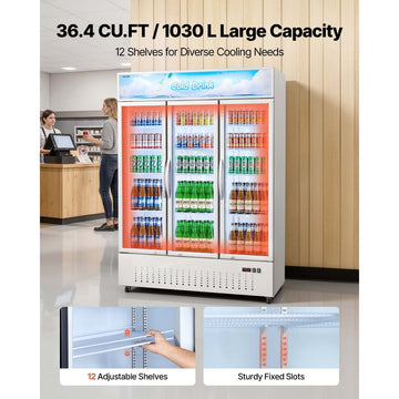 Vevor Commercial Merchandiser Refrigerator 36.4 Cu. Ft. 3-Door Upright Beverage Cooler with Lightbox and LED Lighting New