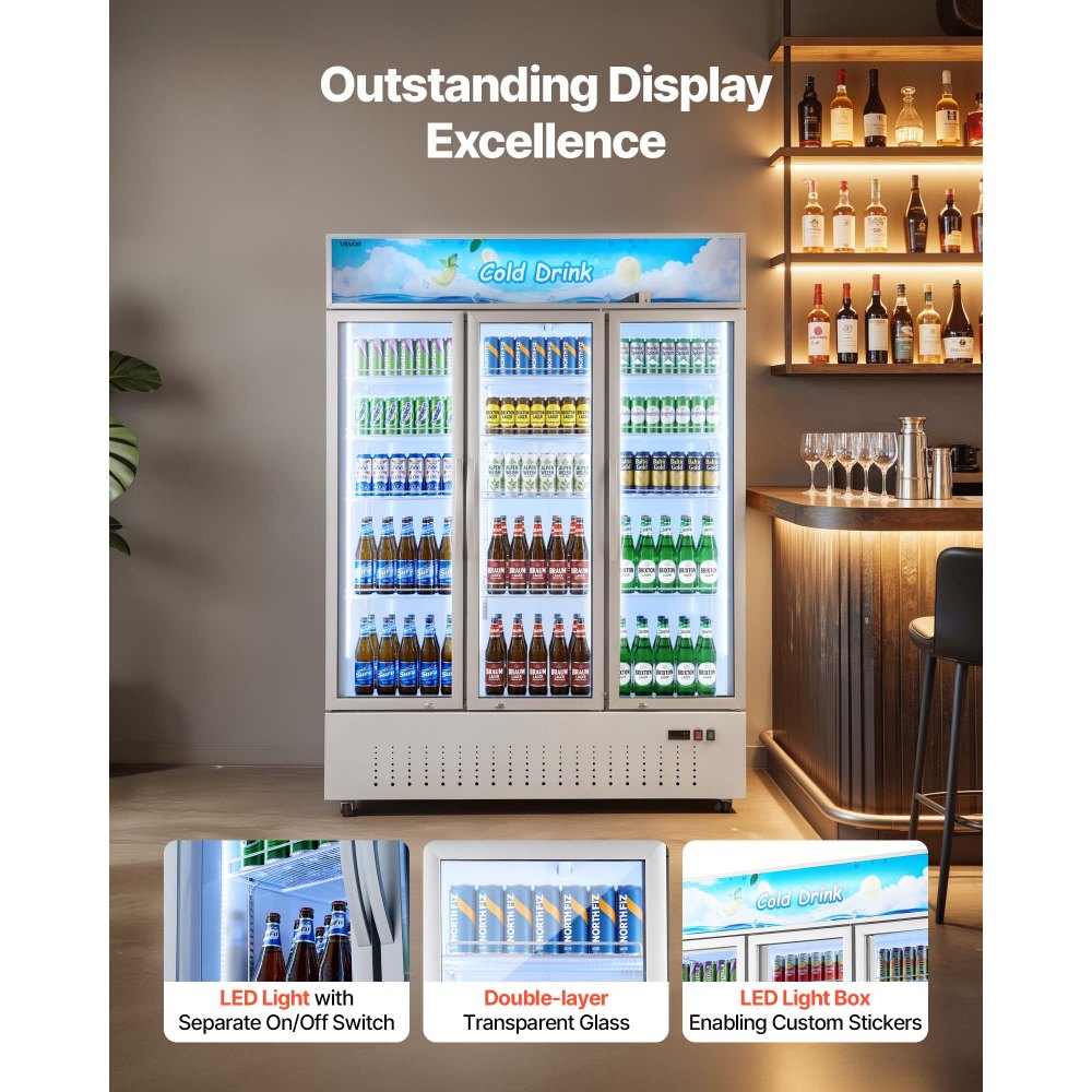 Vevor Commercial Merchandiser Refrigerator 36.4 Cu. Ft. 3-Door Upright Beverage Cooler with Lightbox and LED Lighting New