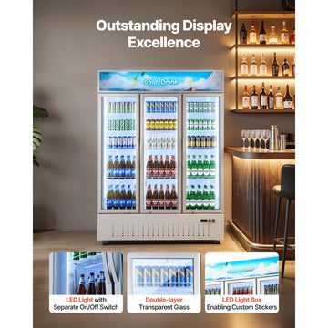 Vevor Commercial Merchandiser Refrigerator 36.4 Cu. Ft. 3-Door Upright Beverage Cooler with Lightbox and LED Lighting New