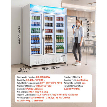 Vevor Commercial Merchandiser Refrigerator 36.4 Cu. Ft. 3-Door Upright Beverage Cooler with Lightbox and LED Lighting New