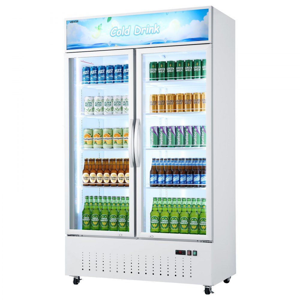 Vevor Merchandiser Refrigerator 35.3 Cu. Ft. Upright Beverage Cooler with 2 Glass Doors and Customizable Lightbox New