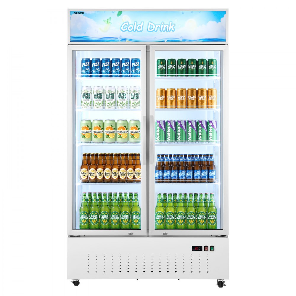 Vevor Merchandiser Refrigerator 35.3 Cu. Ft. Upright Beverage Cooler with 2 Glass Doors and Customizable Lightbox New
