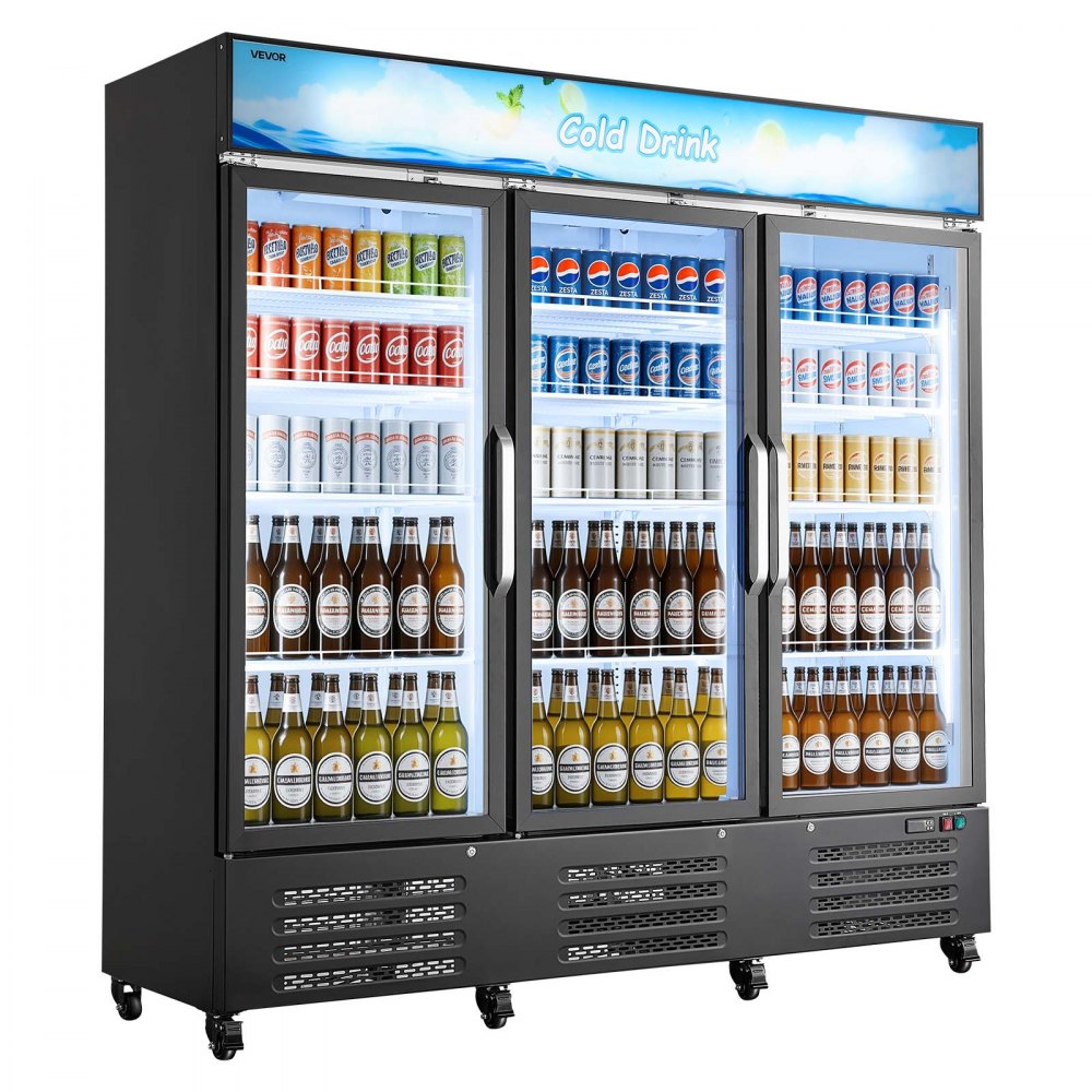 Vevor Merchandiser Refrigerator 54.3 Cu. Ft. 3-Door Upright Beverage Cooler with Customizable Lightbox New