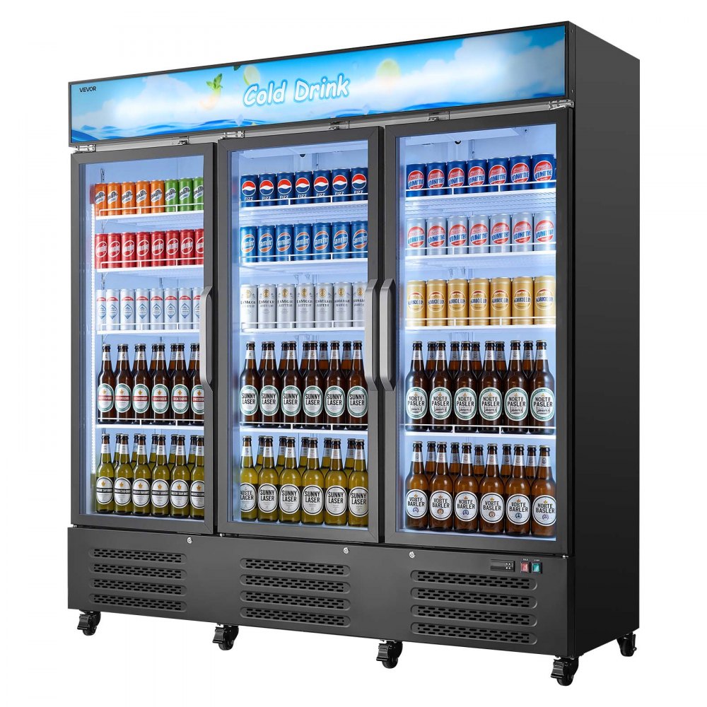 Vevor Merchandiser Refrigerator 54.3 Cu. Ft. 3-Door Upright Beverage Cooler with Customizable Lightbox New