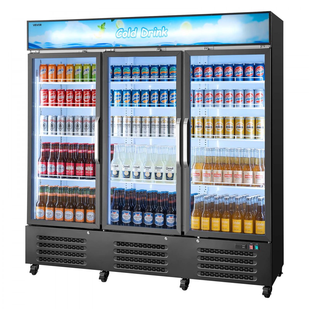 Vevor Merchandiser Refrigerator 54.3 Cu. Ft. 3-Door Upright Beverage Cooler with Customizable Lightbox New