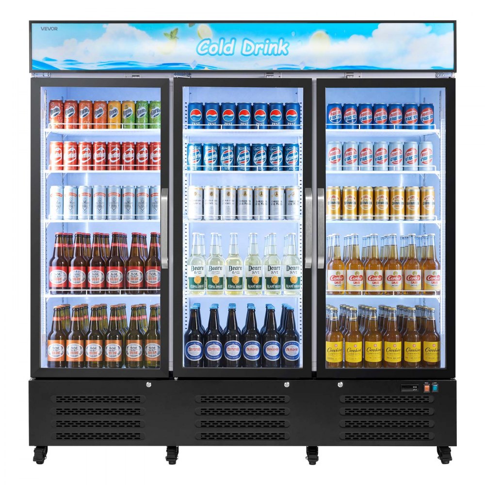Vevor Merchandiser Refrigerator 54.3 Cu. Ft. 3-Door Upright Beverage Cooler with Customizable Lightbox New