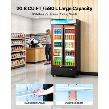 Vevor Commercial Merchandiser Refrigerator 20.8 cu. ft. 2-Door Upright Beverage Cooler with Customizable Lightbox New
