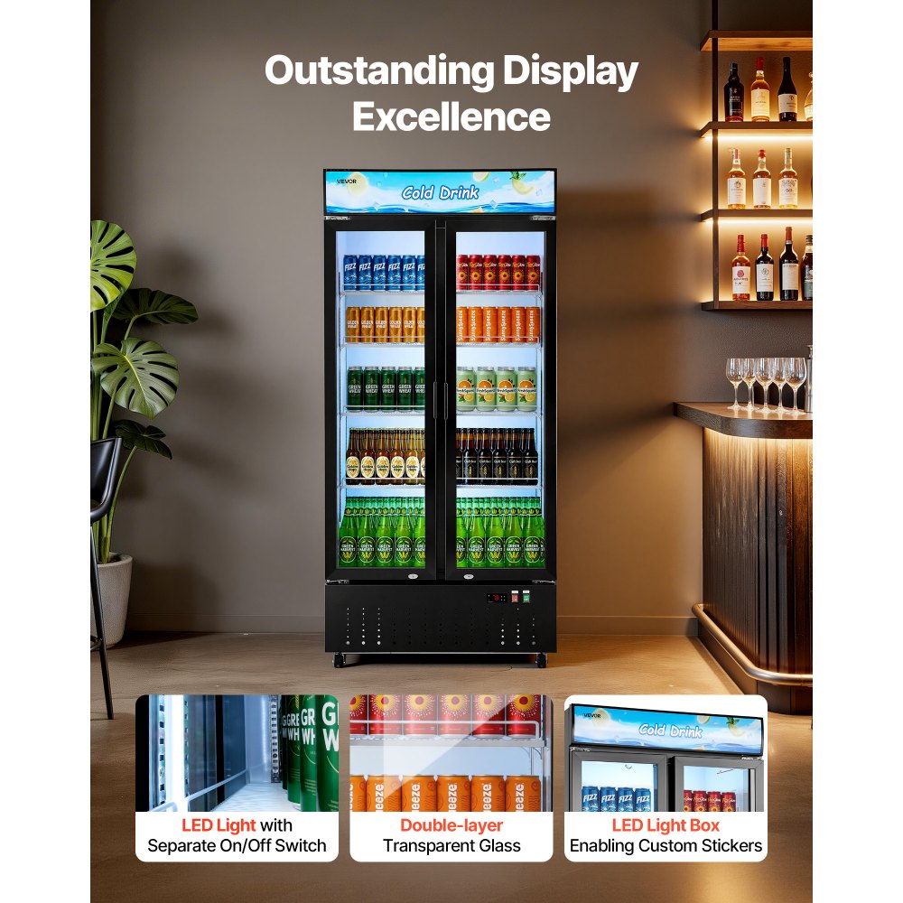 Vevor Commercial Merchandiser Refrigerator 20.8 cu. ft. 2-Door Upright Beverage Cooler with Customizable Lightbox New