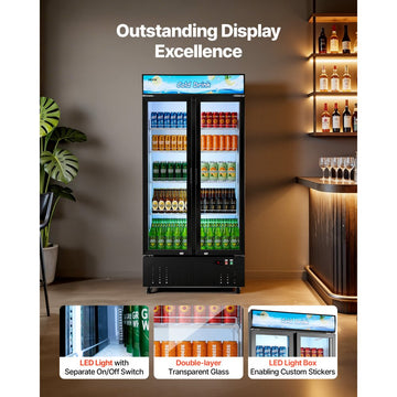 Vevor Commercial Merchandiser Refrigerator 20.8 cu. ft. 2-Door Upright Beverage Cooler with Customizable Lightbox New