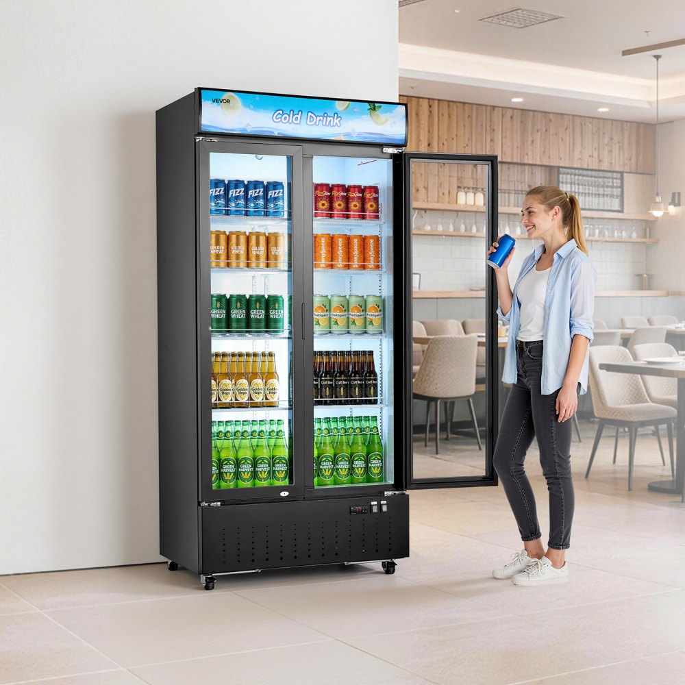 Vevor Commercial Merchandiser Refrigerator 20.8 cu. ft. 2-Door Upright Beverage Cooler with Customizable Lightbox New