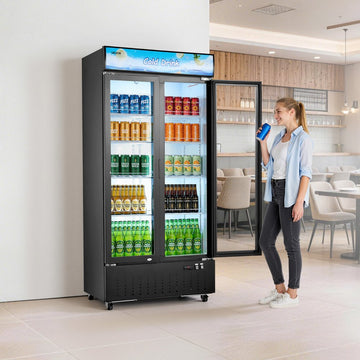 Vevor Commercial Merchandiser Refrigerator 20.8 cu. ft. 2-Door Upright Beverage Cooler with Customizable Lightbox New