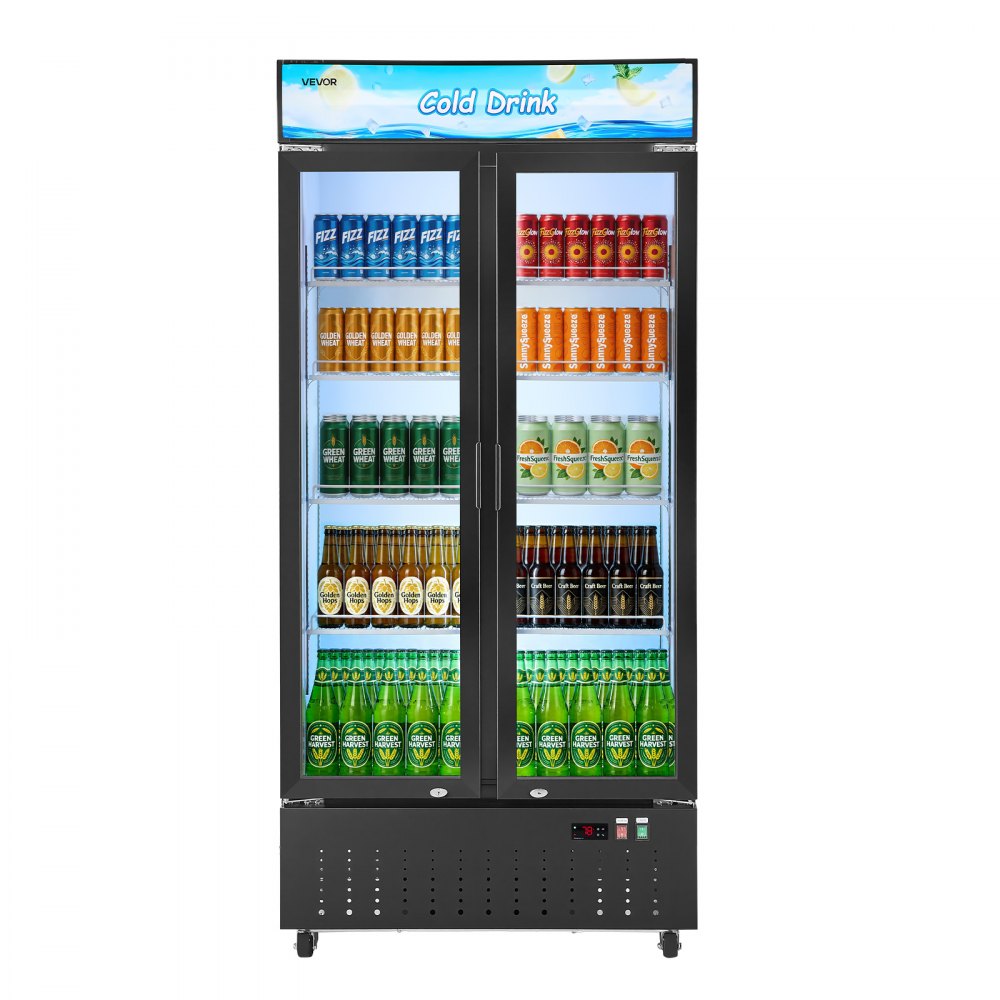 Vevor Commercial Merchandiser Refrigerator 20.8 cu. ft. 2-Door Upright Beverage Cooler with Customizable Lightbox New