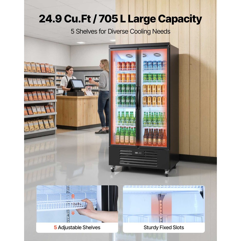 Vevor Beverage Refrigerator 24.9 Cu. Ft. 2-Door Commercial Merchandiser Cooler New