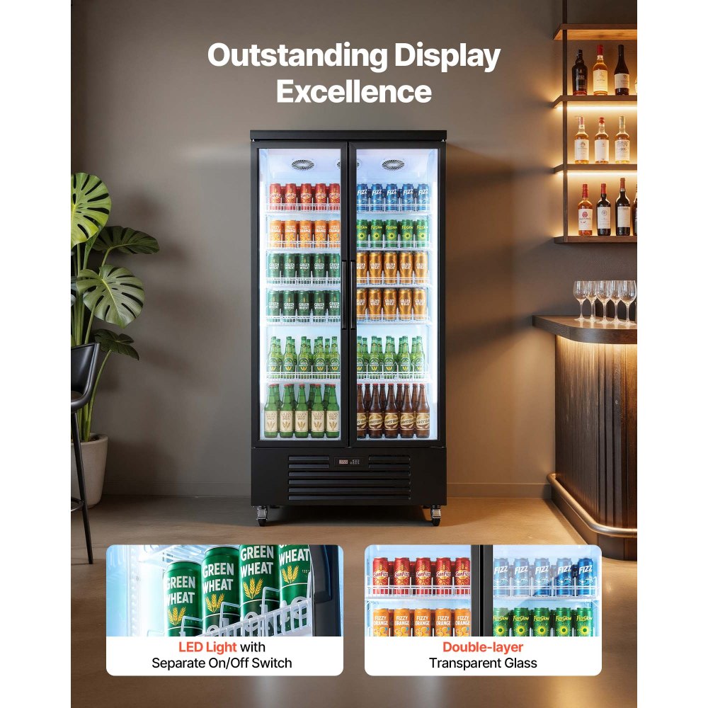 Vevor Beverage Refrigerator 24.9 Cu. Ft. 2-Door Commercial Merchandiser Cooler New
