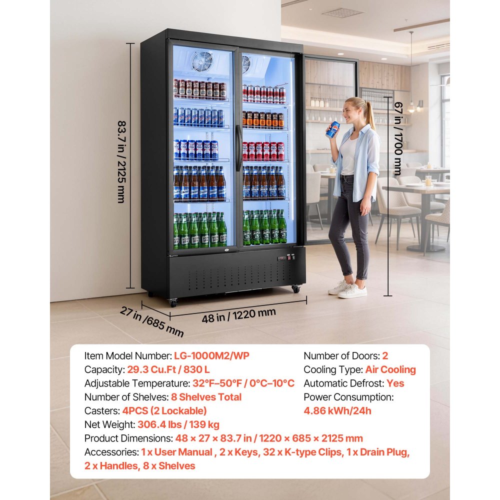 Vevor Beverage Refrigerator 29.3 Cu.Ft 2-Door Commercial Merchandiser Cooler New