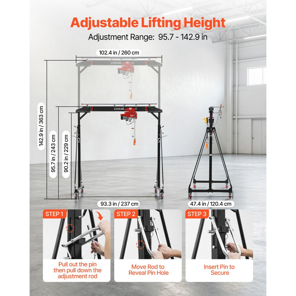 Vevor Gantry Crane Adjustable 2200 lbs Portable Shop Lift Hoist New