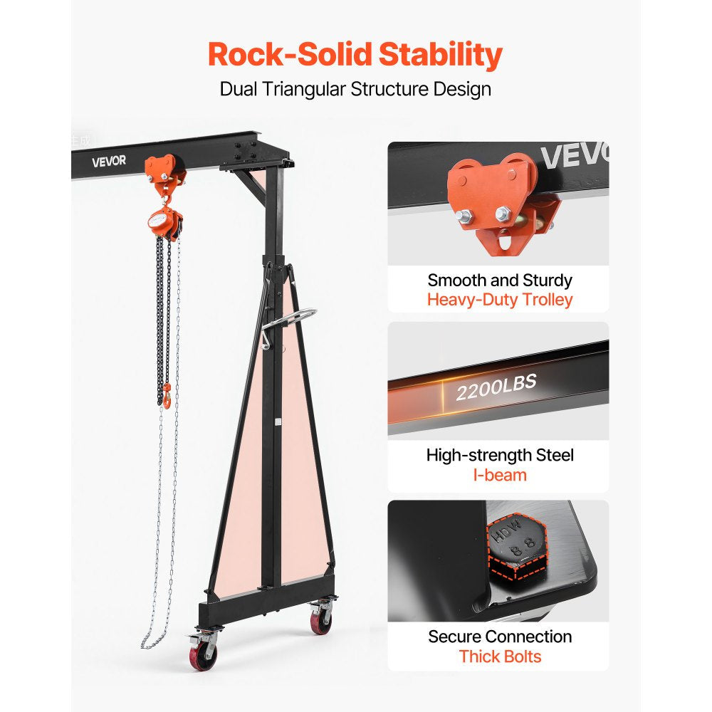 Vevor Gantry Crane Adjustable 4400 lbs Portable Shop Lift Hoist New