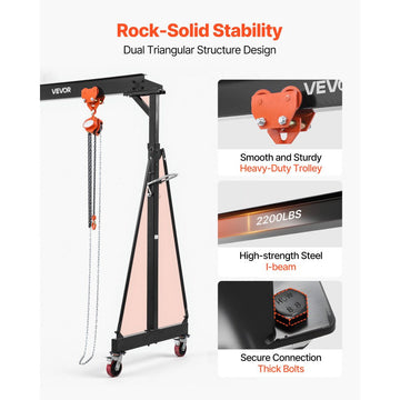 Vevor Gantry Crane Adjustable 4400 lbs Portable Shop Lift Hoist New