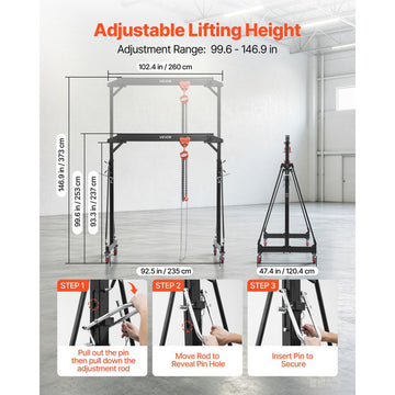 Vevor Gantry Crane Adjustable 4400 lbs Portable Shop Lift Hoist New
