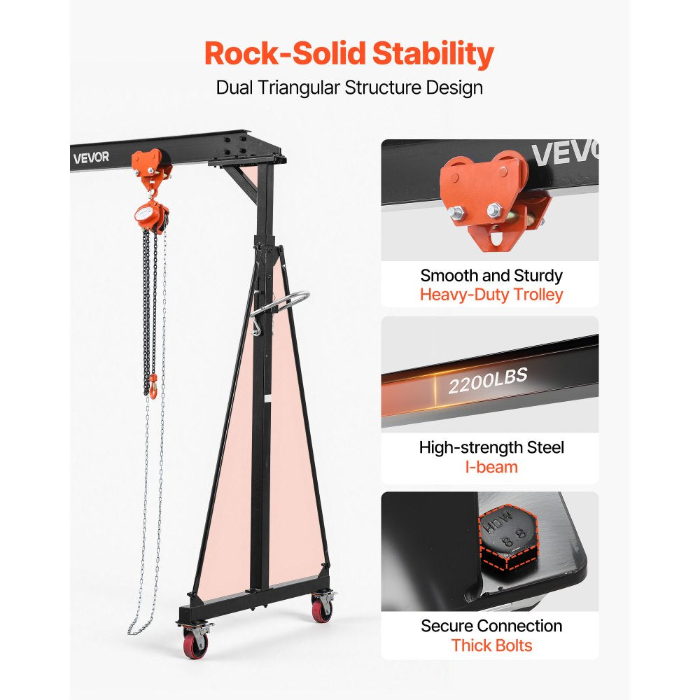 Vevor Gantry Crane Adjustable 2200 lbs Portable Shop Lift Hoist New