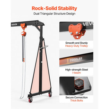 Vevor Gantry Crane Adjustable 2200 lbs Portable Shop Lift Hoist New