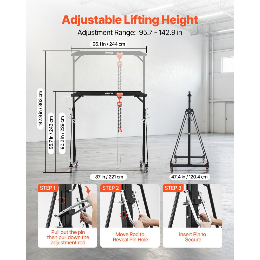 Vevor Gantry Crane Adjustable 2200 lbs Portable Shop Lift Hoist New