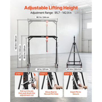 Vevor Gantry Crane Adjustable 2200 lbs Portable Shop Lift Hoist New