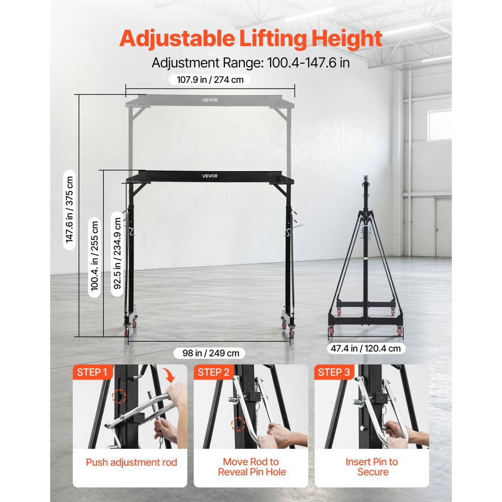 Vevor Gantry Crane Adjustable 5000 lbs Portable Shop Lift Hoist New