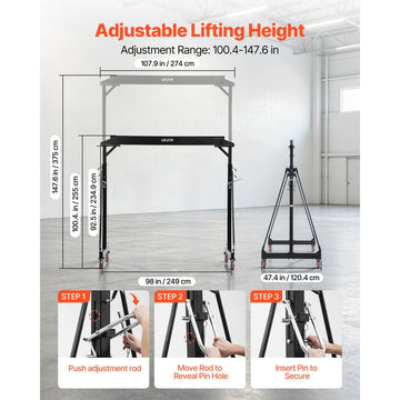 Vevor Gantry Crane Adjustable 5000 lbs Portable Shop Lift Hoist New