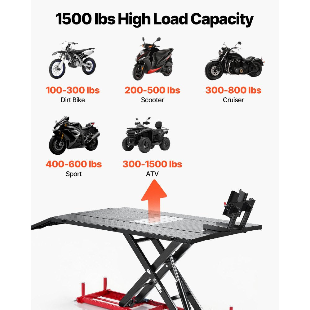 Vevor Motorcycle Lift Table Electric Hydraulic 1500 lbs ATV Dirt Bike Repair Stand New