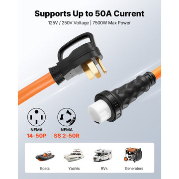 Vevor Generator Cord 50 Amp 100' 125/250V RV Power Cord New
