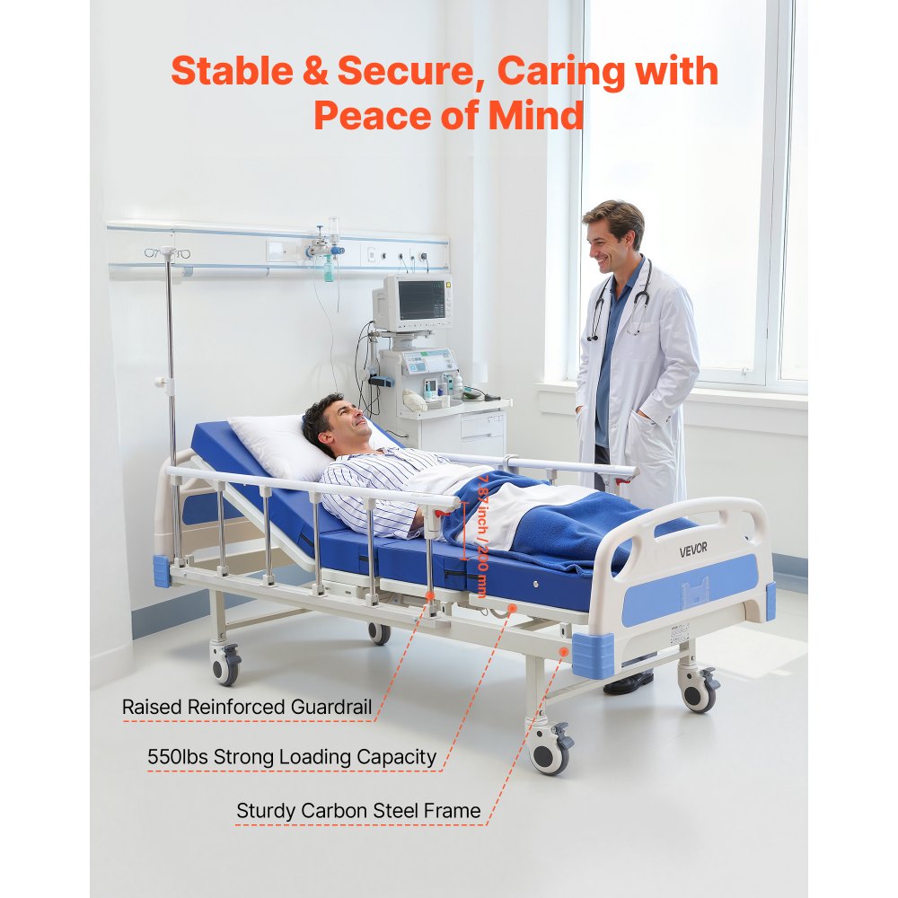 Vevor Hospital Bed Premium 2-Function Full Electric Medical Bed with Mattress and 5" Locking Casters New