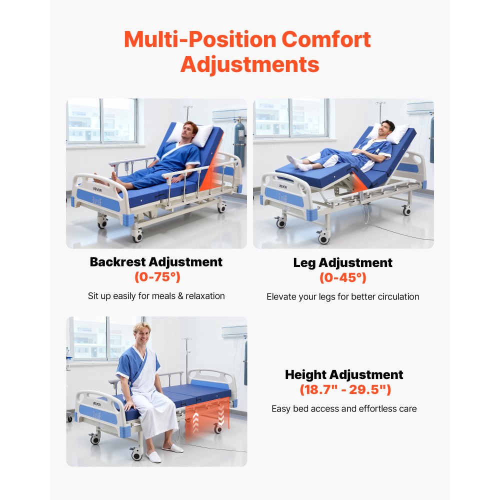 Vevor Hospital Bed Premium 3-Function Full Electric Medical Bed with Mattress 550 lbs New