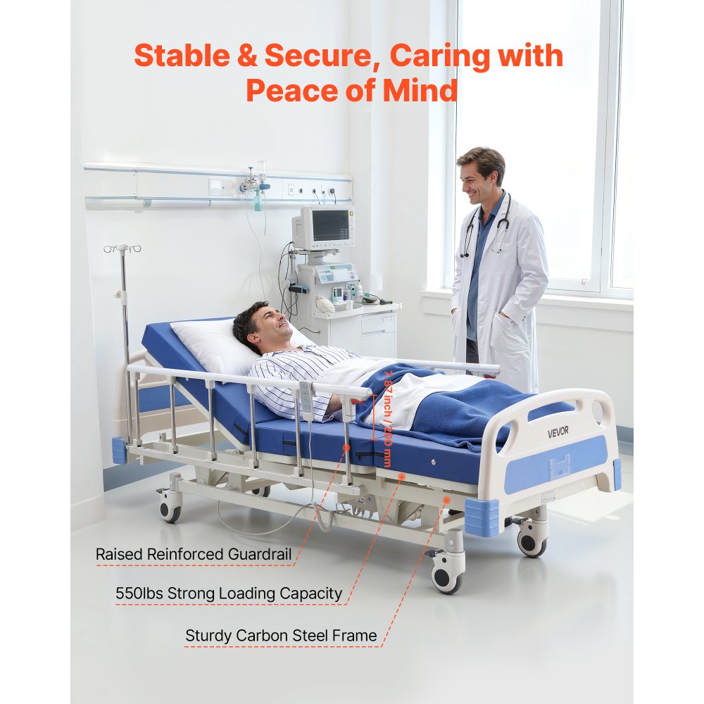 Vevor Hospital Bed Premium 3-Function Full Electric Medical Bed with Mattress 550 lbs New