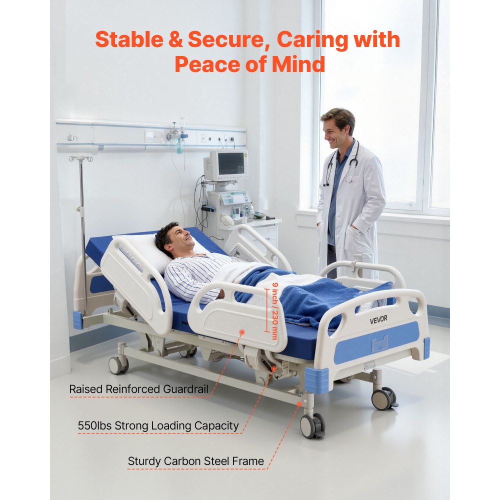 Vevor Hospital Bed Premium 5-Function Full Electric ICU Medical Bed with Mattress New