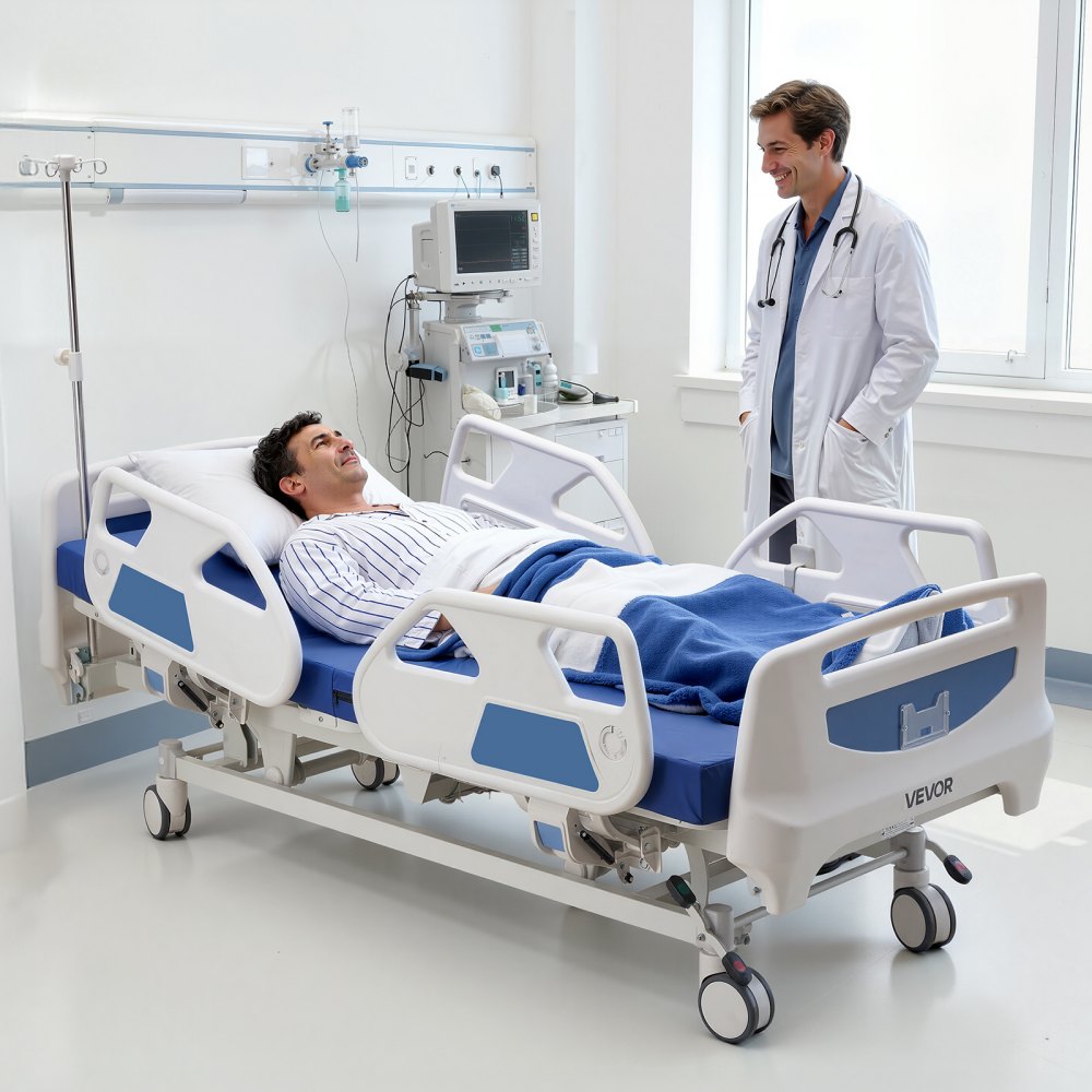 Vevor Hospital Bed Premium 5-Function Full Electric ICU Medical Bed with Trendelenburg, Reverse Trendelenburg & 5" Casters New