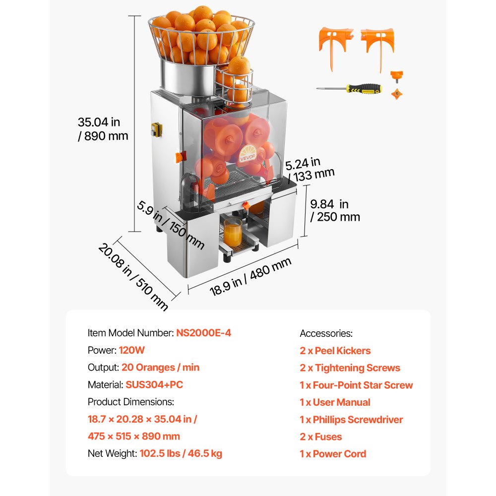 Vevor Commercial Orange Juicer Automatic Electric Citrus Squeezer New