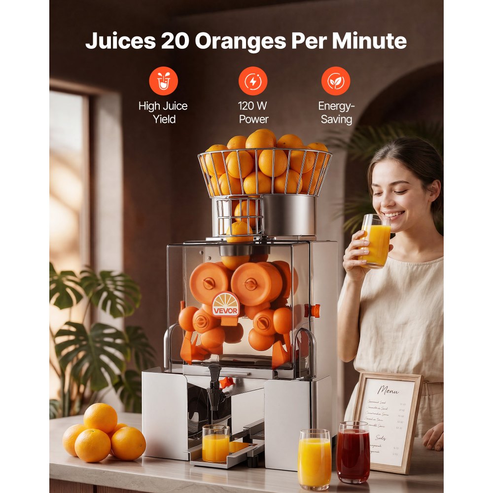 Vevor Commercial Orange Juicer Automatic Citrus Extractor 120W Stainless Steel New