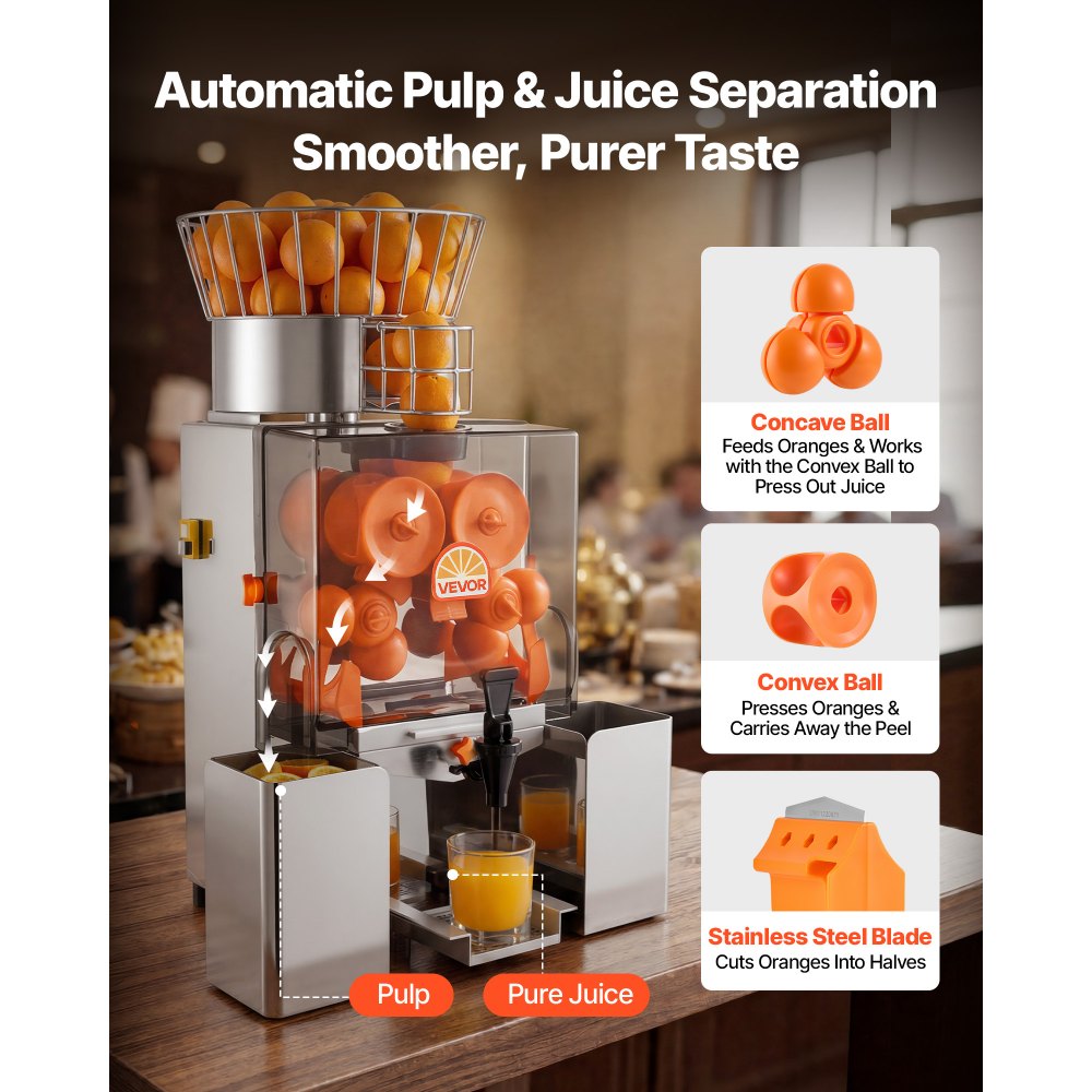 Vevor Commercial Orange Juicer Automatic Citrus Extractor 120W Stainless Steel New