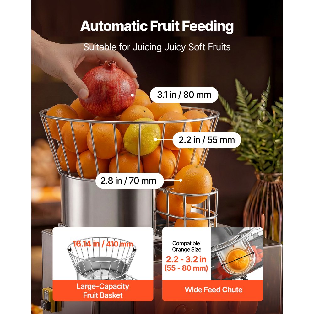 Vevor Commercial Orange Juicer Automatic Citrus Extractor 120W Stainless Steel New