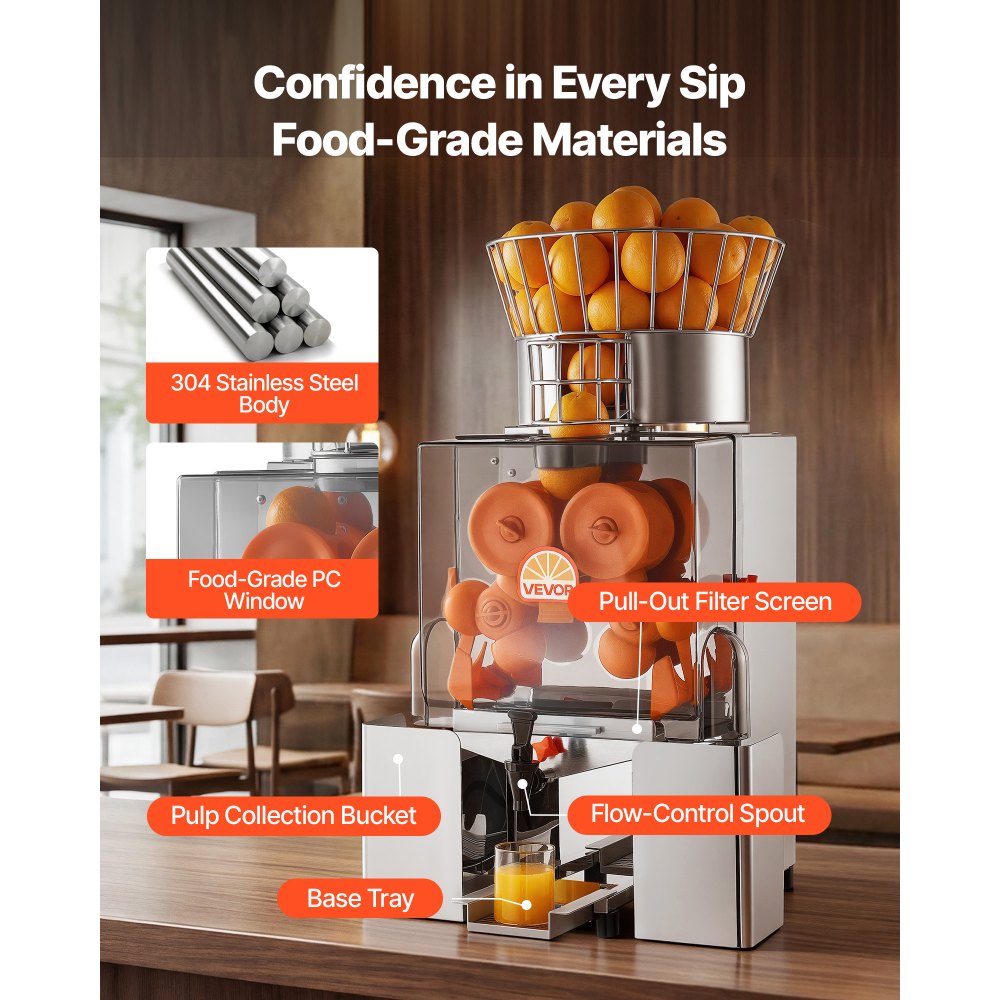 Vevor Commercial Orange Juicer Automatic Citrus Extractor 120W Stainless Steel New