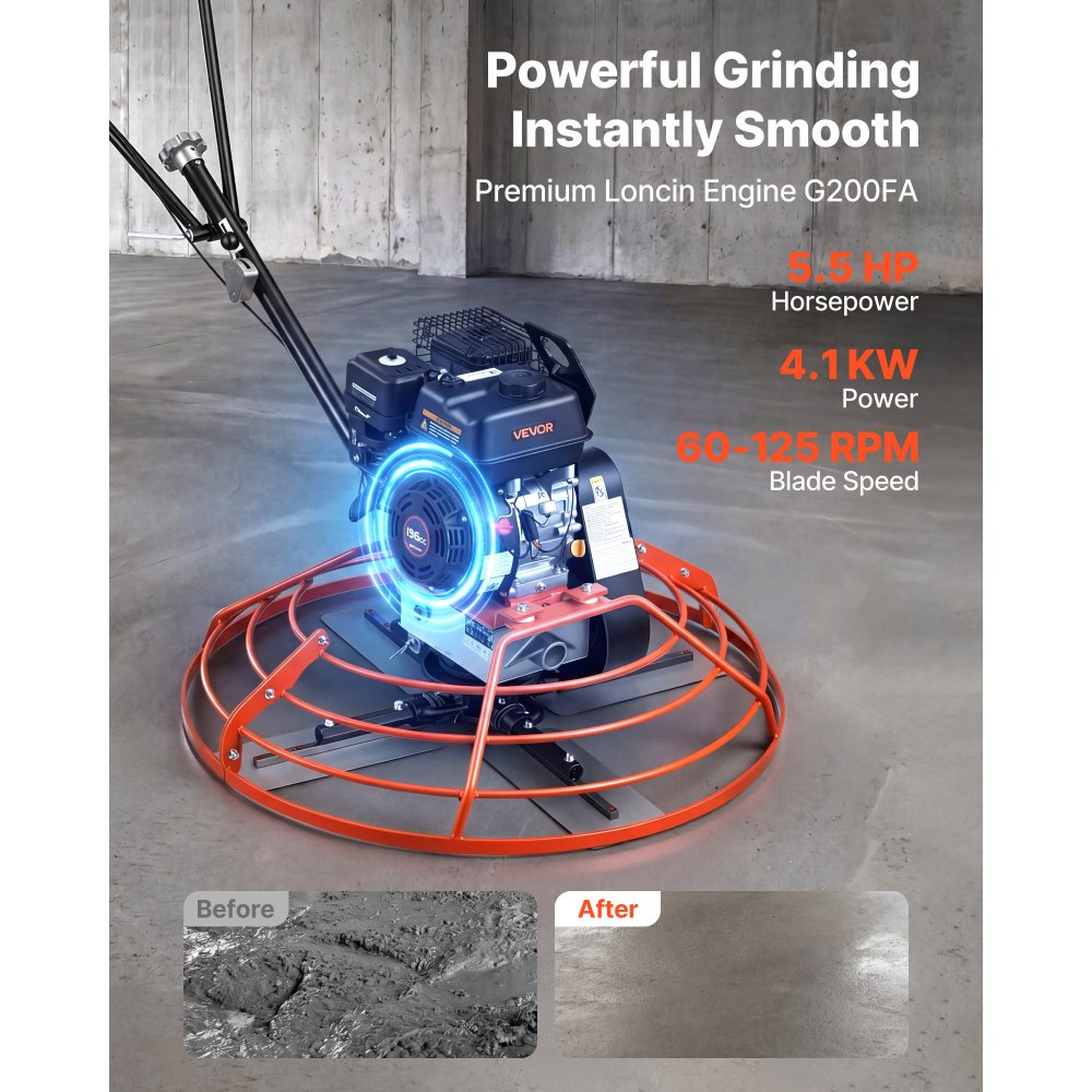 Vevor Power Trowel 34.8" Gas-Powered Walk-Behind Concrete Finishing Machine New