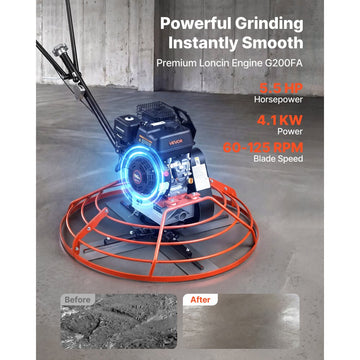 Vevor Power Trowel 34.8" Gas-Powered Walk-Behind Concrete Finishing Machine New
